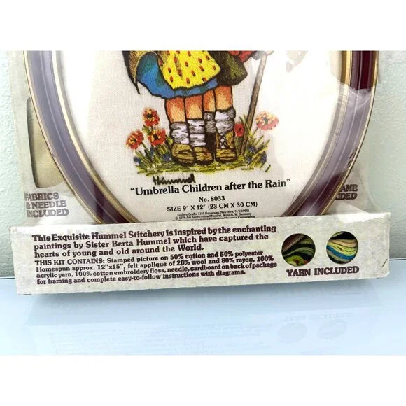 Gallery Crafts Hummel Stitchery Crewel Kit Frame Included 1976 Umbrella Children - Picture 2 of 16